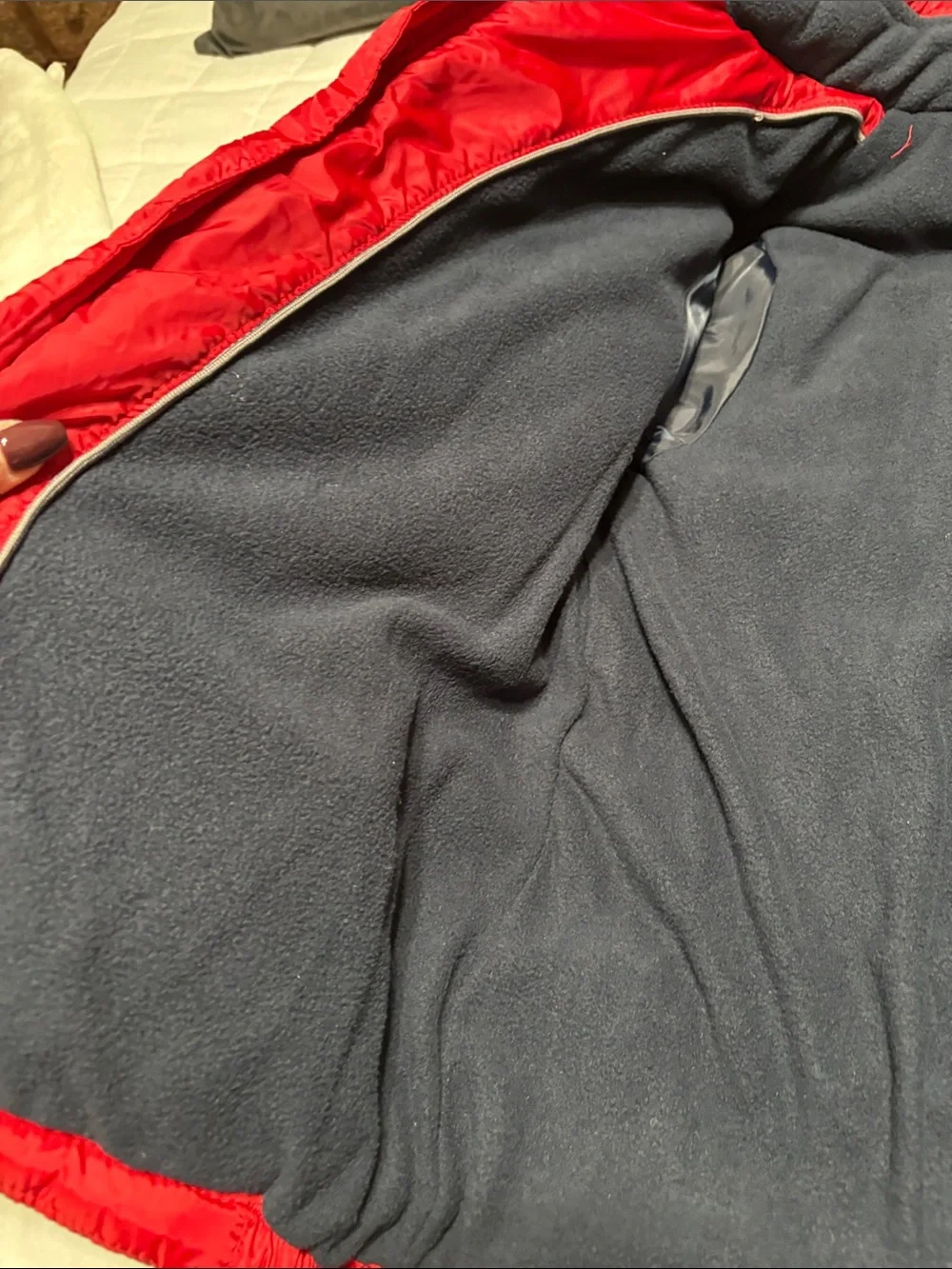 Tommy Hilfiger Red Hooded Puffer Jacket with Navy & White Stripes